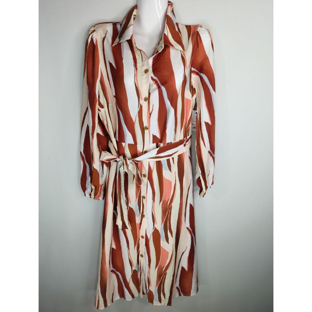 Nine West Women Animal Print Midi Shirt Dress Medium NWT Mob Wife Tropical Beach